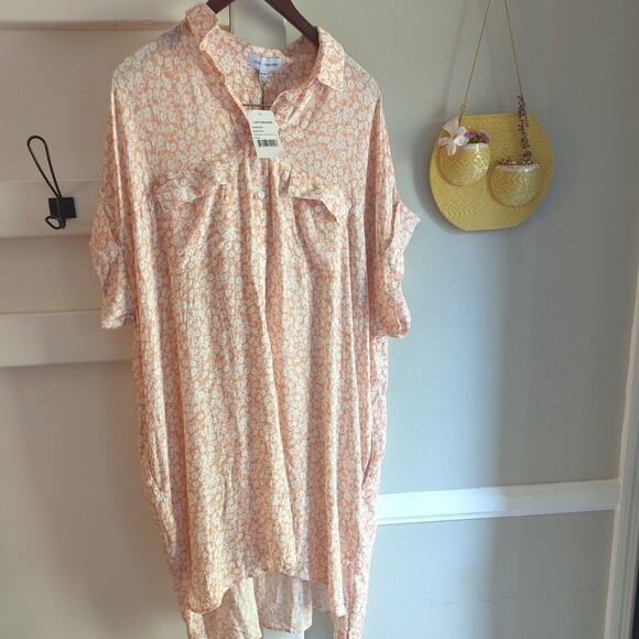 Lost + Wander Pick Me In The Desert Shirt Plus XL/2XL Soft Orange White Long - Picture 3 of 10